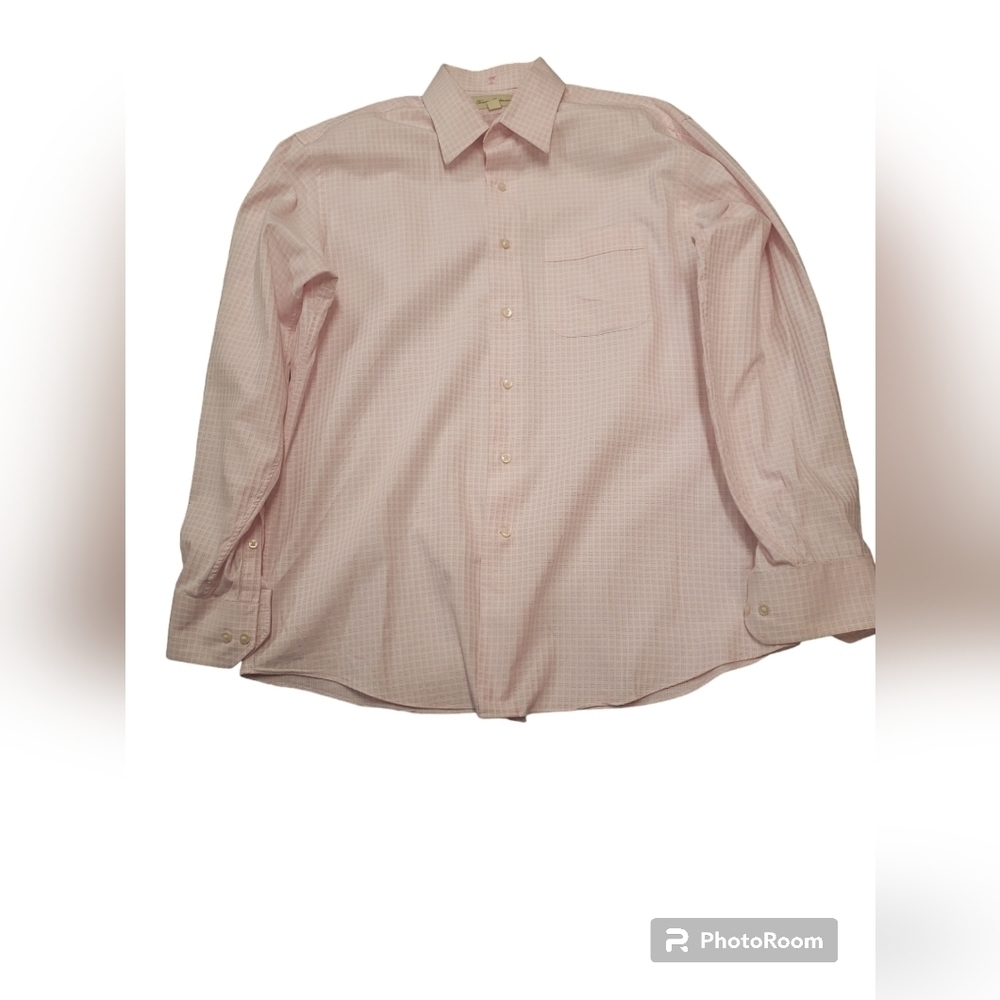 Tommy Bahama dress shirt button down Pink and white. Size 15.5/ 34-35